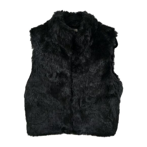 Women’s Black Faux Fur Vest Zip Front Sleeveless Jacket Winter Outfit Gilet M - Picture 2 of 8